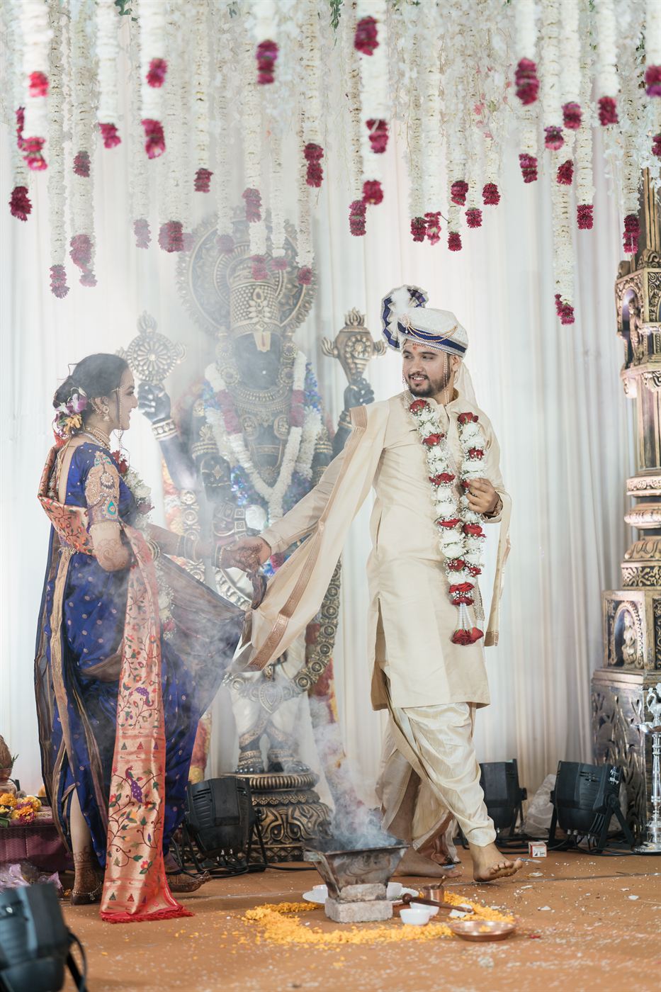 Couple laughing during reception celebration